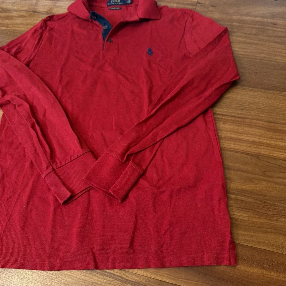 Ralph Lauren Polo Custom Slim Fit Red Long Sleeve Collared Shirt Small